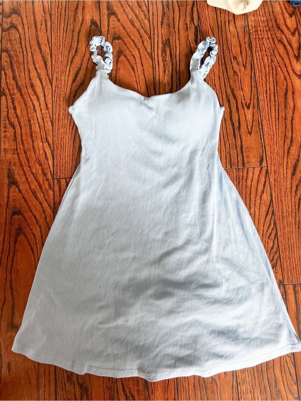 OGL MOVE Light Blue Ribbed Mini Dress with Ruffled Straps